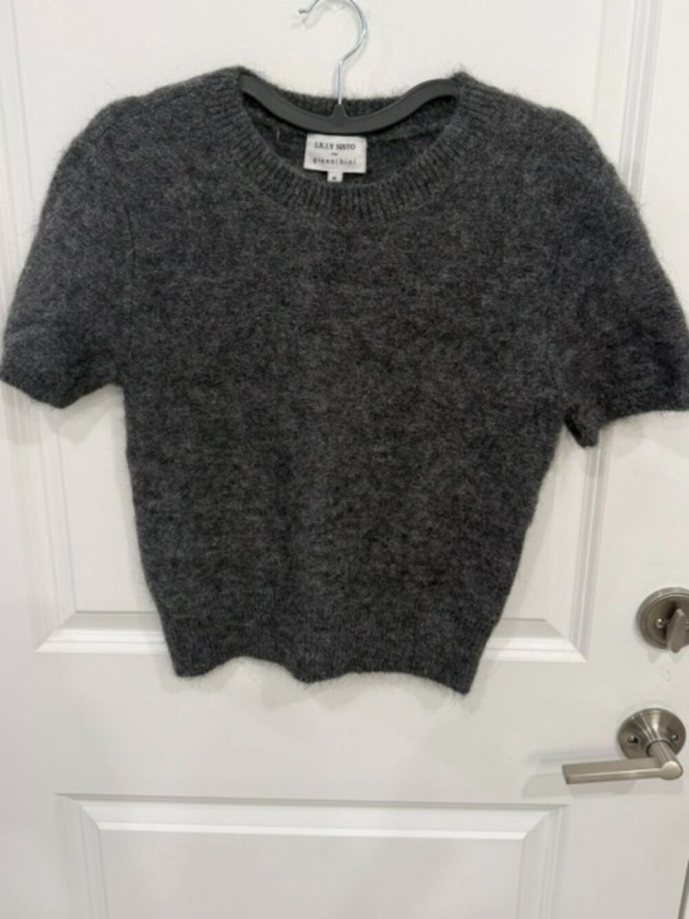 Lilly Sisto for Gianni Bini Grey Alpaca Blend Short Sleeve Sweater
